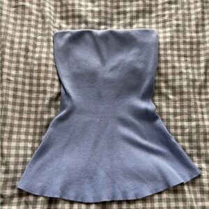 Dynamite Strapless Light Blue Knit Peplum Top